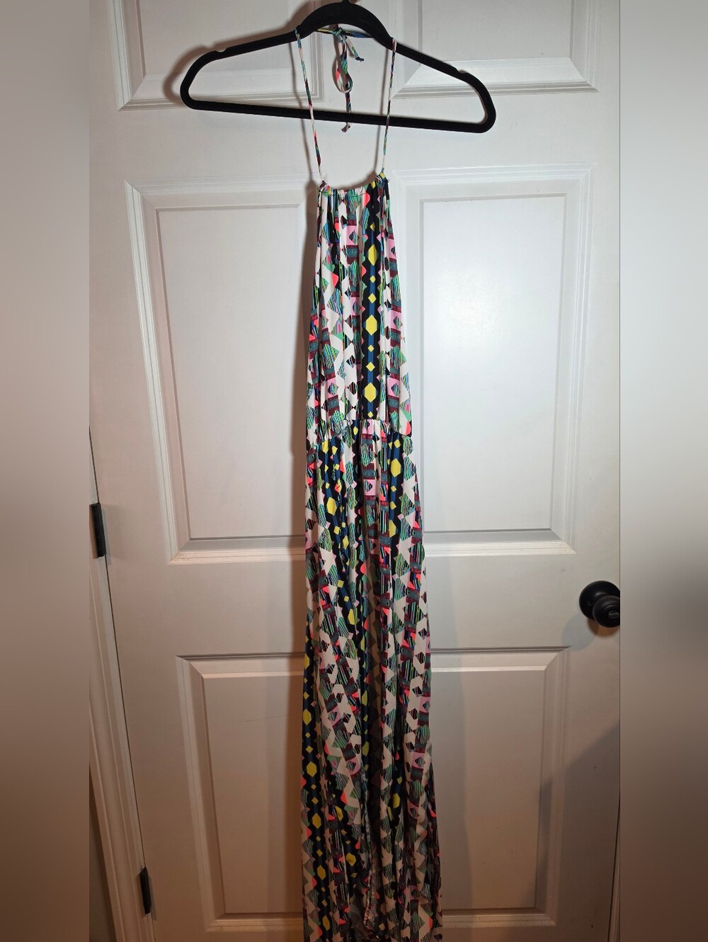 KToo Colorful Geometric Halter Maxi Dress Slit Front